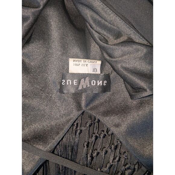 Sue Wong Sz 10 Vintage Y2K Black Silk Embroidered Fringed Dress EUC - Picture 9 of 9